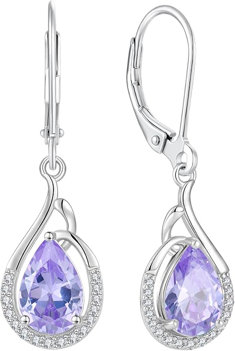 Starchenie Teardrop Dangle Drop Earrings 925 Sterling Silver Pear Birthstones Leverback Earrings Gift for Women