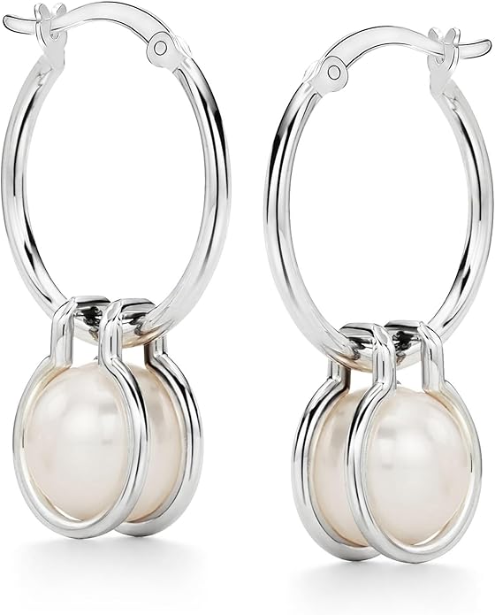 LeCalla 925 Sterling Silver Beaded Ball Hoop Earrings | Lightweight Sleeper Bead Ball Earring Hoops | Cape Style Hoop Earrings for Women