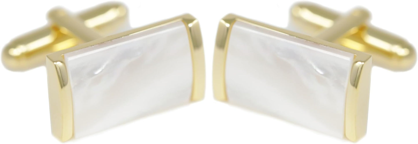 MENDEPOT Mother Of Pearl Cufflinks With Box Men Classic White Stone Cuff Links Wedding Groom Gift
