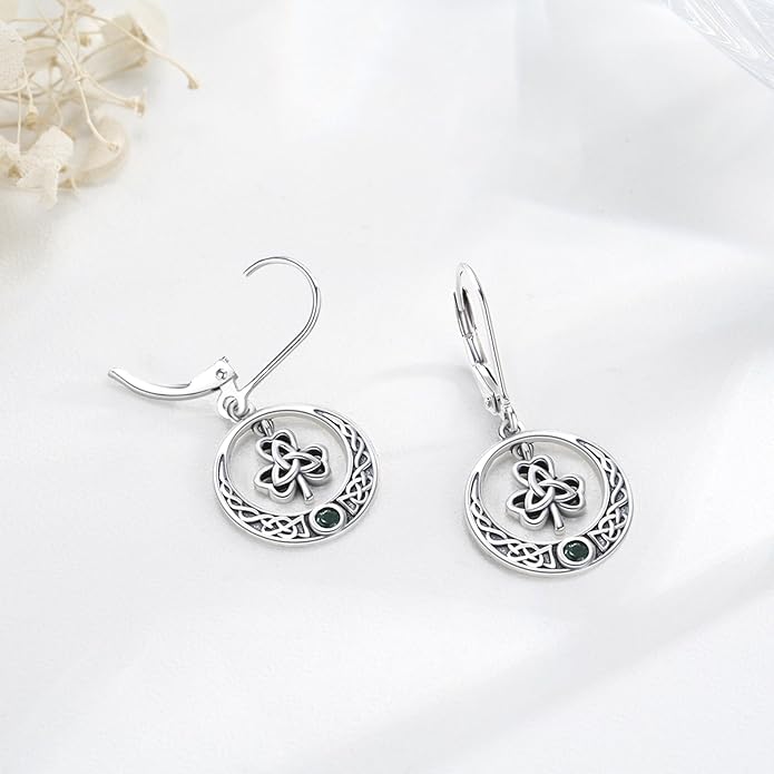 JUSTKIDSTOY St Patricks Day Earrings Gifts 925 Sterling Silver Four Leaf Clover Shamrock Earrings Irish Jewelry for Women Girls
