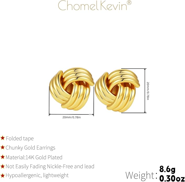 Trendy 14K Gold Plated Knot Earrings are Thick and Charming Pendant Earrings for Women They are Lightweight Hypoallergenic Fashion Accessories Jewelry Gifts for Women