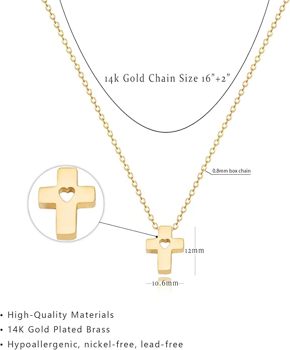 Partm Gold Cross Necklace for Women 14K Plated Dainty Pendant Cross Chain Faith Crucifix Choker Baptism Necklace for Women Trendy Religious Jewelry Hypoallergenic