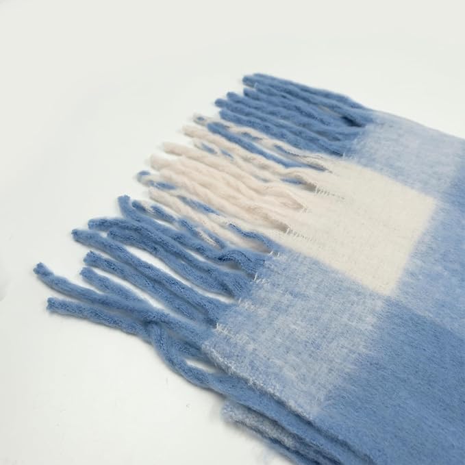 SHOHOKU Large Chunky Plaid Scarf Coloured Checked Oversized Scarf Tassel Soft Fall Winter Thick Warm Shawl Women