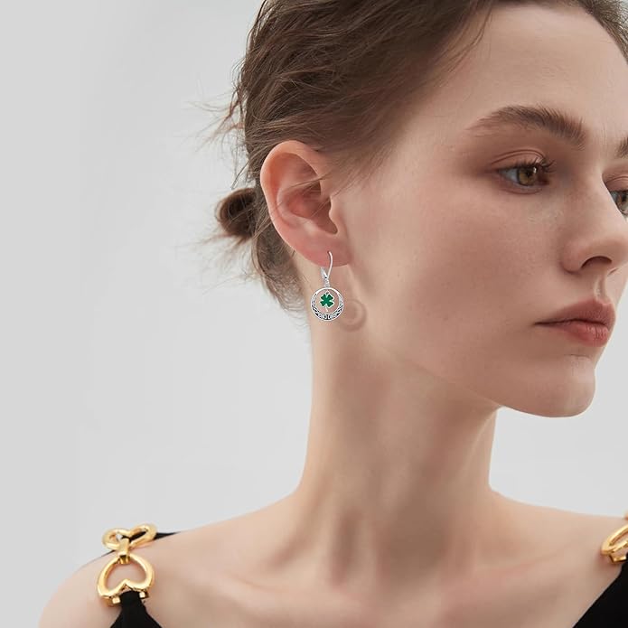 JUSTKIDSTOY St Patricks Day Earrings Gifts 925 Sterling Silver Four Leaf Clover Shamrock Earrings Irish Jewelry for Women Girls