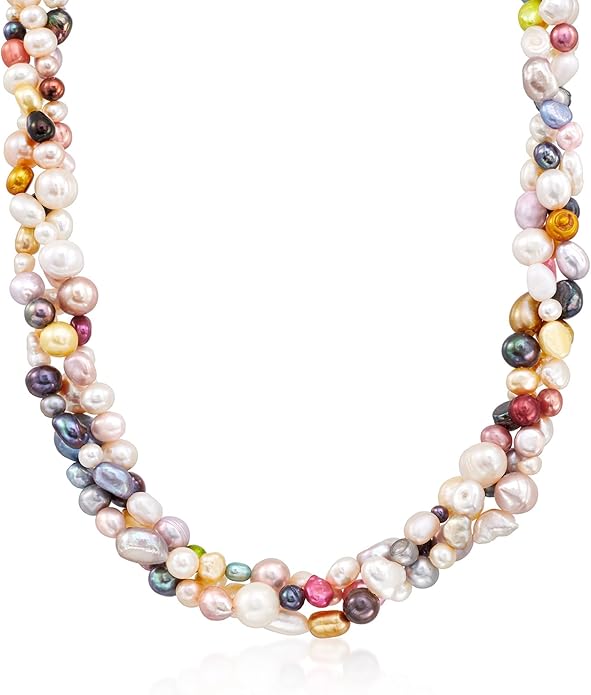 Ross-Simons 3-9mm Multicolored Cultured Pearl Torsade Necklace With Sterling Silver. 18 inches