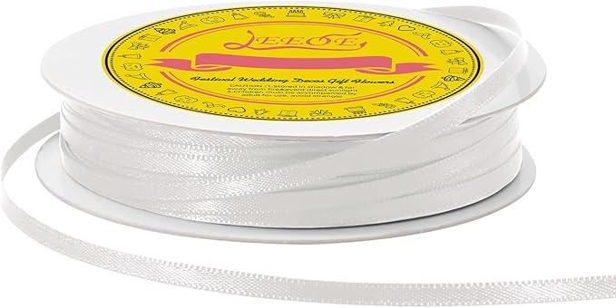LEEQE Double Face Off White Satin Thin Ribbon 1/8 inch X 50 Yards Polyester Off White Ribbon for Gift Wrapping Very Suitable for Weddings Party Hair Bow Invitation Decorations and More