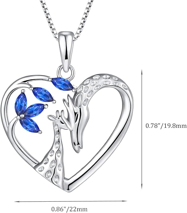 STARCHENIE Giraffe Necklace 925 Sterling Silver Heart Pendant Animal Jewelry for Women