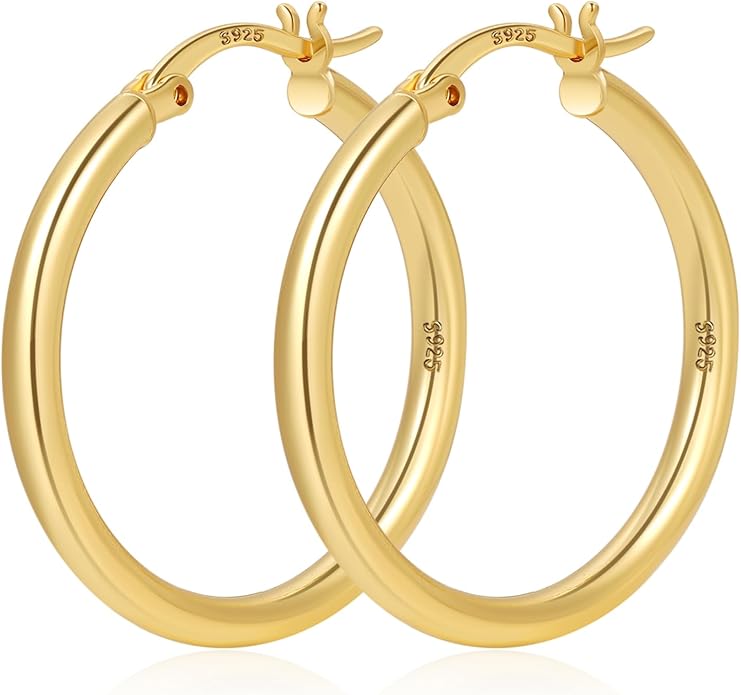 YOUNGYUE 925 Sterling Silver Hoop Earrings for Women Hypoallergenic Oversize 14K Gold Hoops Earrings for Women Thin Gold Plated Hoop earrings Lightweight Large Silver Hoop Earrings 30/40/50/60/70mm