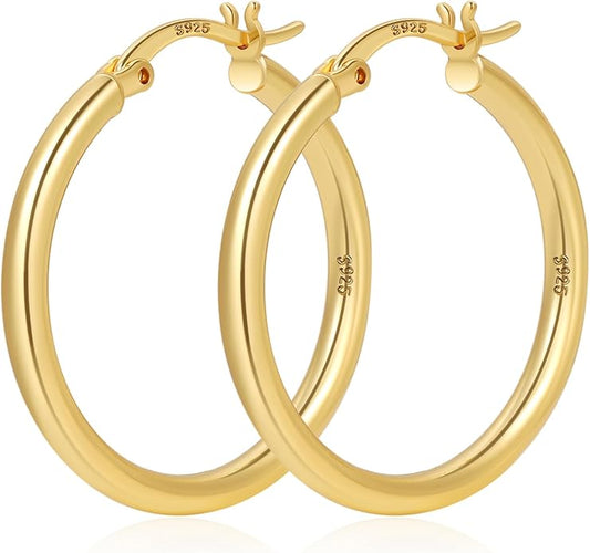 YOUNGYUE 925 Sterling Silver Hoop Earrings for Women Hypoallergenic Oversize 14K Gold Hoops Earrings for Women Thin Gold Plated Hoop earrings Lightweight Large Silver Hoop Earrings 30/40/50/60/70mm