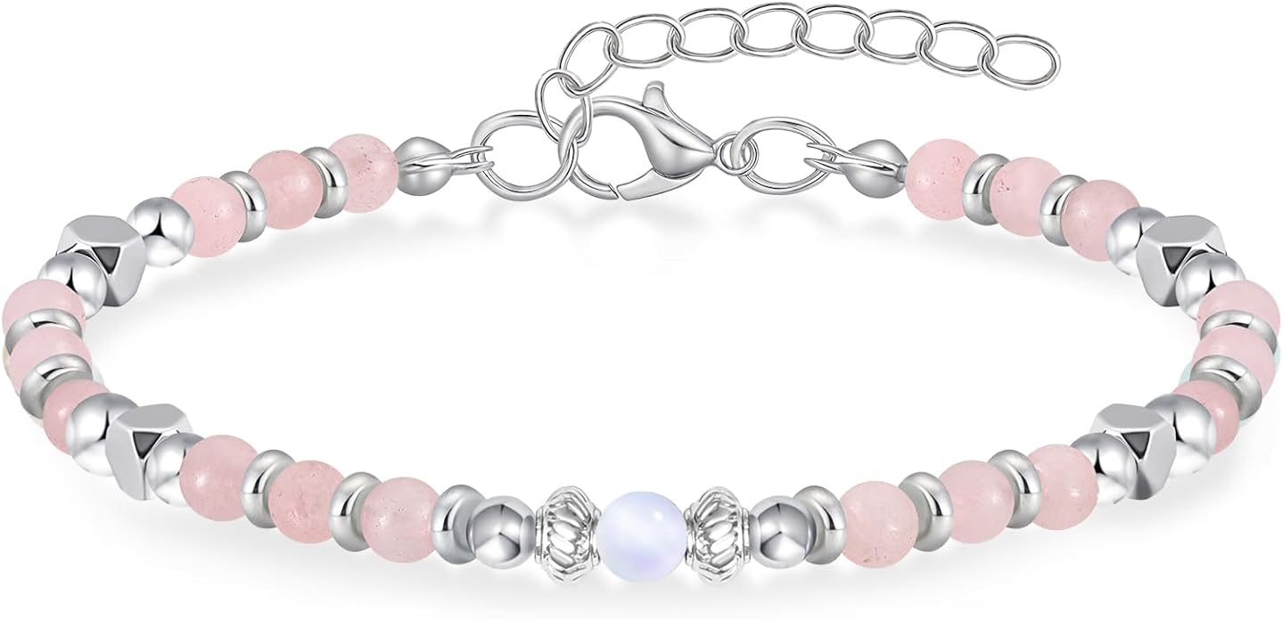Moonstone Beaded Bracelet for Women - Calming & Empowering Healing Crystal Jewelry, Adjustable Chakra Balancing Gift for Mom, Sister, Daughter - Birthday Christmas
