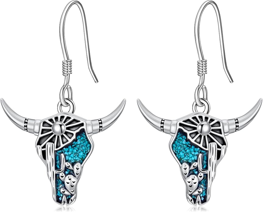 Western Earrings for Women 925 Sterling Silver Turquoise Western Country Dangle Drop Earrings Country Jewelry Gifts for Cowgirl Cowboy