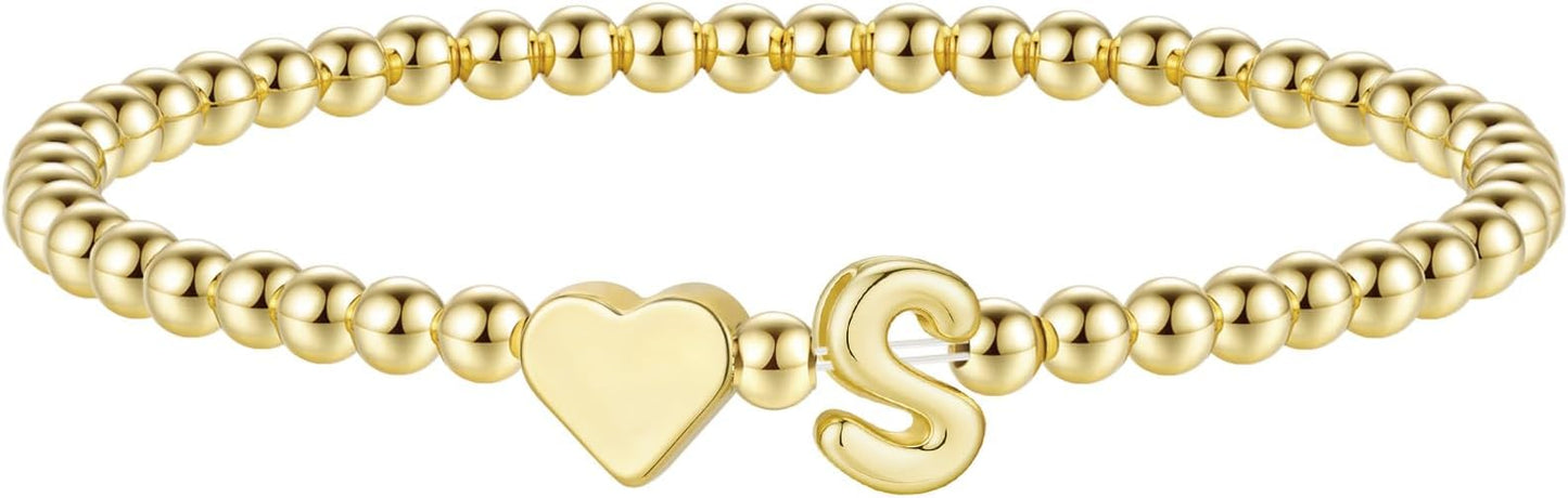 M MOOHAM Stocking Stuffers for Teen Girls Women - Dainty Gold Initial Beaded Bracelets for Women Trendy, Charm Letter A-Z Personalized Bracelet Jewelry Kids Christmas Gifts