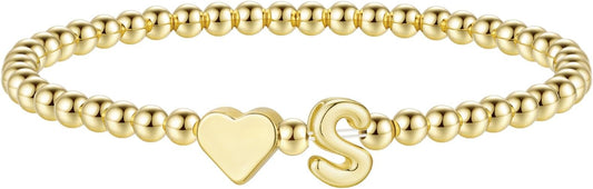 M MOOHAM Stocking Stuffers for Teen Girls Women - Dainty Gold Initial Beaded Bracelets for Women Trendy, Charm Letter A-Z Personalized Bracelet Jewelry Kids Christmas Gifts