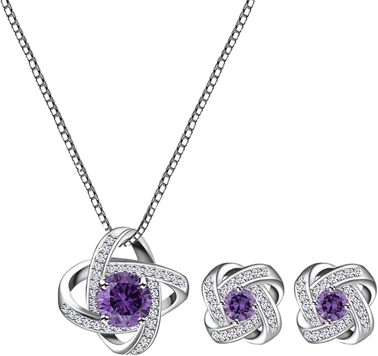 AMYJANE Bridal Jewelry Set for Women - Crystal Cubic Zirconia Love Knot Necklace Stud Earrings Elegant CZ Jewelry Set for Wedding Bride Bridesmaids Gift Set