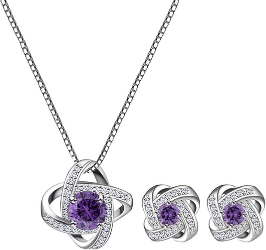AMYJANE Bridal Jewelry Set for Women - Crystal Cubic Zirconia Love Knot Necklace Stud Earrings Elegant CZ Jewelry Set for Wedding Bride Bridesmaids Gift Set