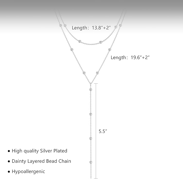 Lariat Gold Necklace for Women, Dainty Long Necklace 14k Gold Plated/Silver Y-Shaped Layered Beaded Chain Drop Necklaces for Women Trendy Simple Gold Jewelry for Women Gifts