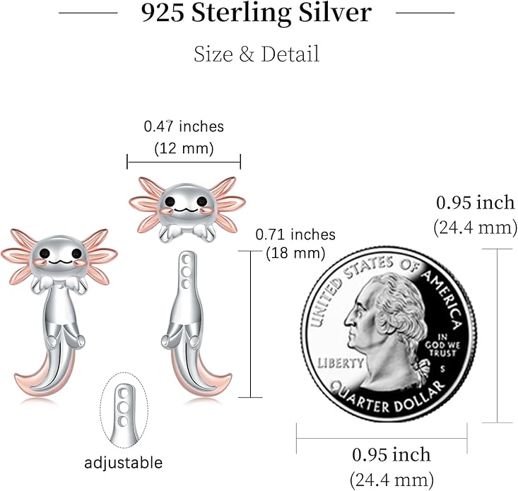 Animal Jacket Earrings for Womens 925 Sterling Silver Axolotl Pug Cat Goat Earrings Cute 3D Earrings Jacket Hypoallergenic