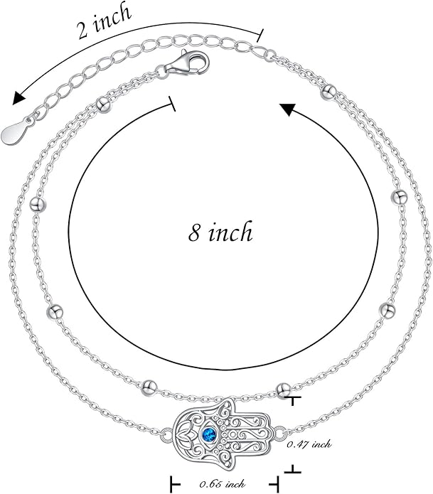 Anklet for Women S925 Sterling Silver Adjustable Foot Evil Eye Starfish Heart Bead Butterfly Celtic Knot Cross Multilayer Layered Ankle Bracelet Jewelry