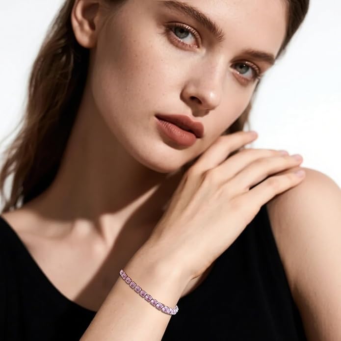 Italian Sterling Silver Women's Tennis Bracelets | Ladies' Sterling Silver Rope Adjustable Bracelet with Crystals | Gift for She