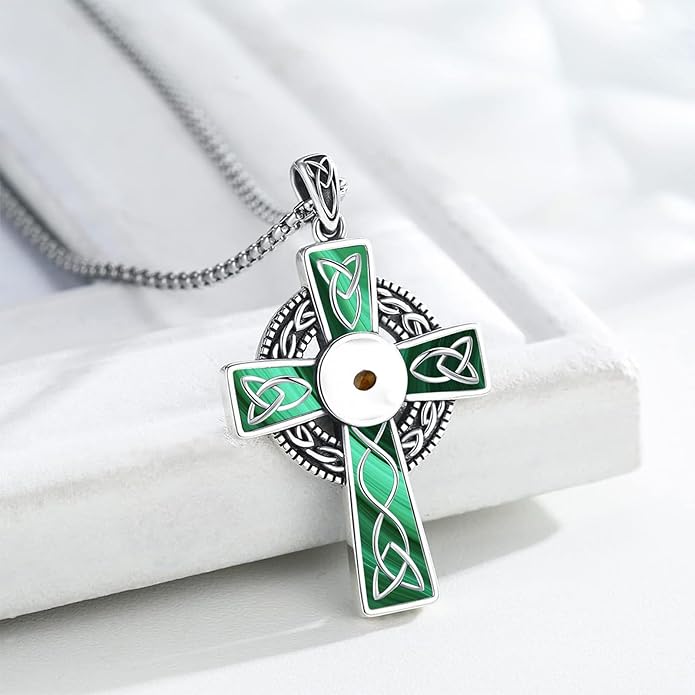Midir&Etain Celtic Cross Necklace 925 Sterling Silver Cross Pendant Necklace Celtic Viking Irish Jewelry Religious Protective Gift for Men Women