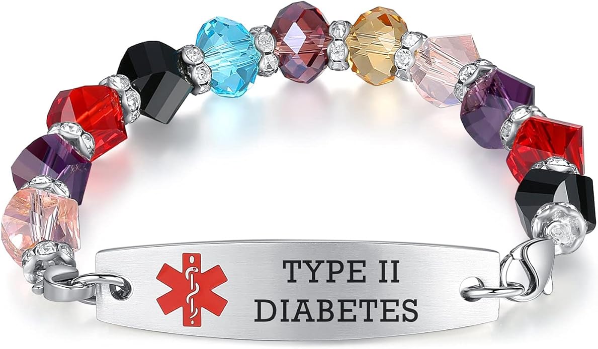 mnmoom 7.5 inch interchangeable Medical id bracelets for Women beads Medical alert bracelets with customize engraving