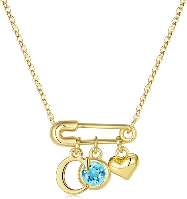 MONOOC Christmas Gifts for Women Girls - 14K-Gold-Plated Dainty Paperclip Heart Initial Necklace Birthstone Necklace Jewelry Birthday Gifts for Women Her Mom Friend Wife Sister