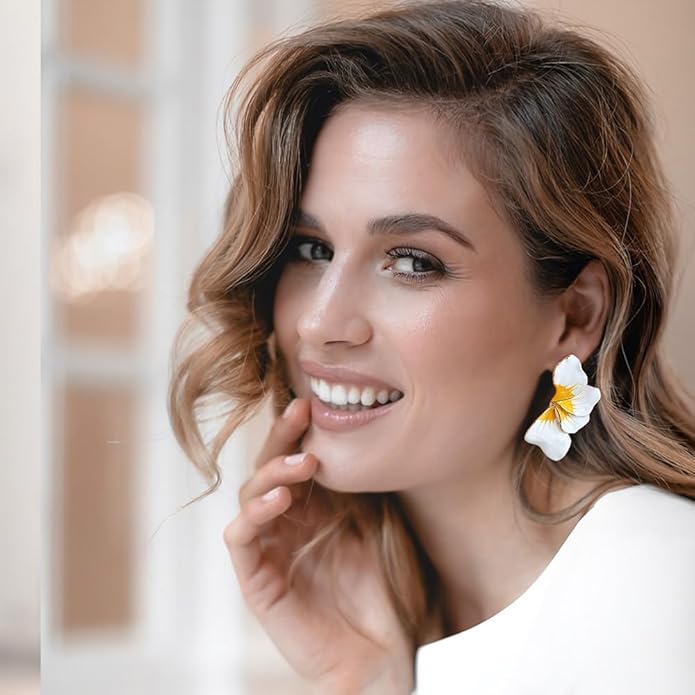 Chunky Gold Statement Earrings For Women Gold Plated Sectored Flower Leaf Shell Angel Wing Earrings Large Stud Earrings Hypoallergenic Earrings