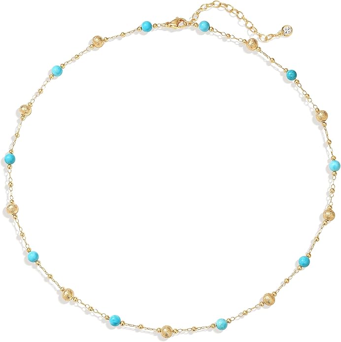 MTMY Beaded Necklaces for Women 14K Gold Plated Dainty Colorful Green/Rose Beaded Pearl Choker Necklace Delicate Boho Choker Necklace Jewelry Gift