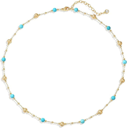 MTMY Beaded Necklaces for Women 14K Gold Plated Dainty Colorful Green/Rose Beaded Pearl Choker Necklace Delicate Boho Choker Necklace Jewelry Gift