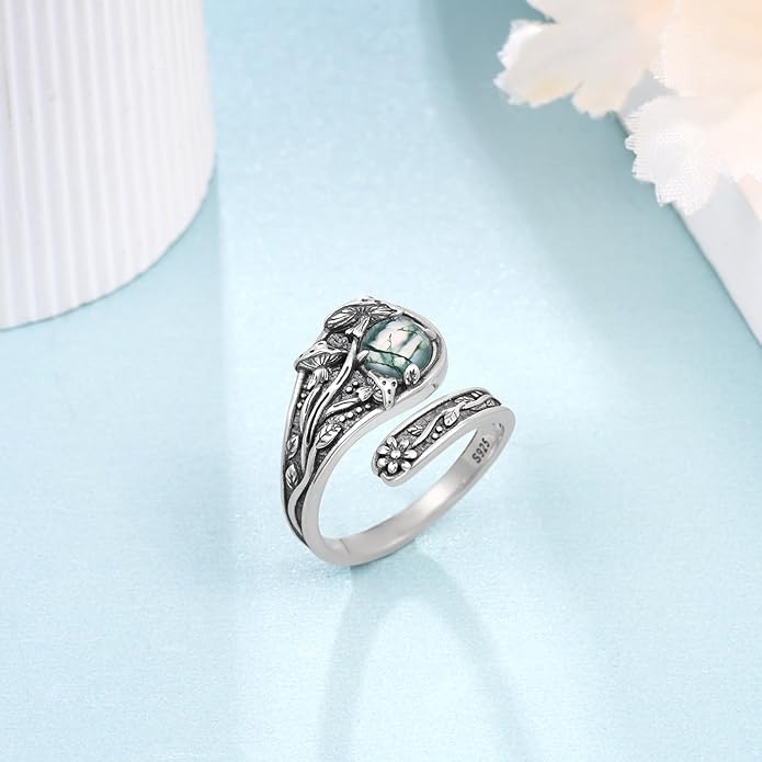 Spoon Rings for Women 925 Sterling Silver Mushroom/Phoenix/Snake/Cardinal/Octopus/Tree of Life/Sunflower/Highland Cow/Dragonfly/Dragon/Horse/Sea Turtle/Frog Rings
