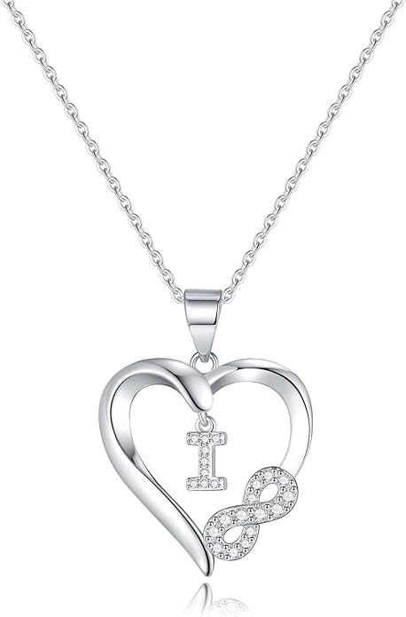 Valentine's Day Gifts for Women - Heart Initial Sterling Silver Necklace with Cubic Zirconia Heart Pendant, Elegant Jewelry Gift for Mom Wife Girlfriend, Perfect Birthday Present in Gift Box