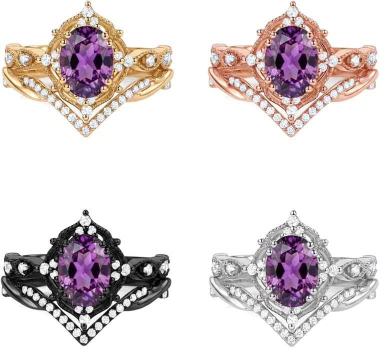 Oval Cut Vintage Gemstone Engagement Rings set for Women S925 Sterling Silver/10K/14K/18K Gold Birthstone Promise Anniversary Bridal Set Ring for her