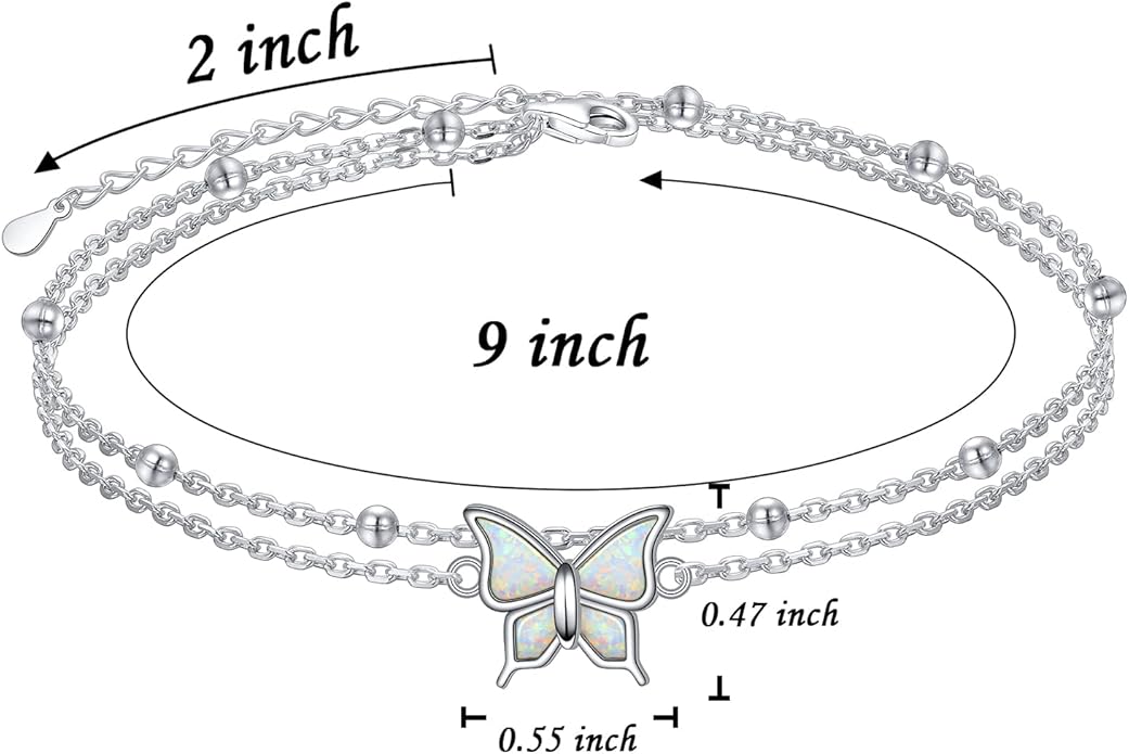 FLYOW Anklet for Women S925 Sterling Silver Adjustable Foot Beaded Heart Charm Ankle Bracelet Anklets Jewelry