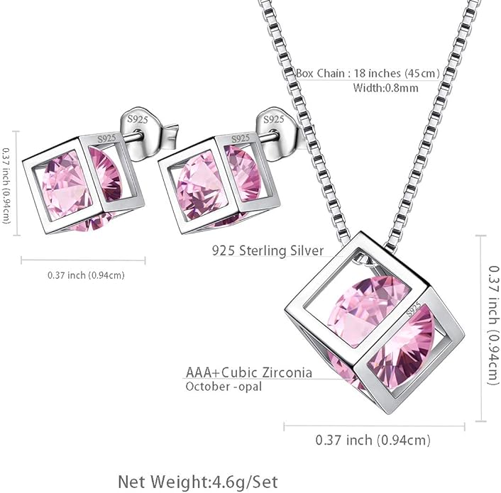 Aurora Tears Birthstone Necklace/Earring 925 Sterling Silver Women Cross/3D Cube/Cresent Moon Birth Stone Jewelry Mens Birthday Gift Anniversary Present