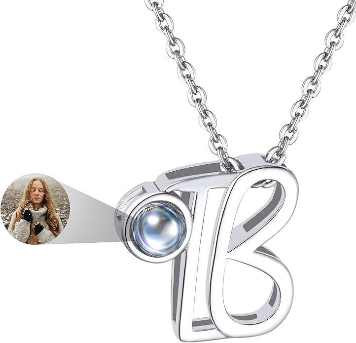 Custom4U Personalized Initial Picture Necklace for Women, Projection Necklace with Picture Inside, Gold/Silver Letter Pendant Necklace, Custom Photo Gifts for Mom Wife Birthday Valentines