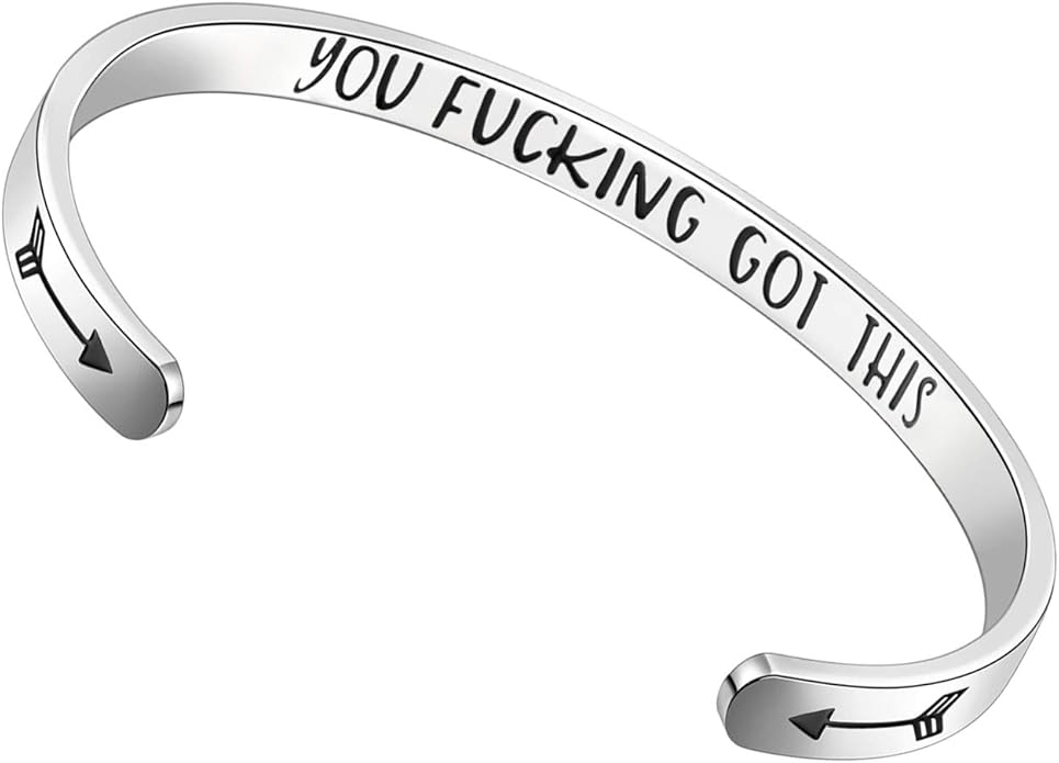 TONY & SANDY Inspirational Bracelets for Women Teen Girls Personalized Gifts for Daughter Granddaughter Mom Sister Friends Stainless Steel Engraved Cuff Birthday Easter Christmas