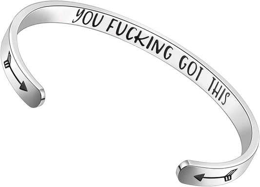 TONY & SANDY Inspirational Bracelets for Women Teen Girls Personalized Gifts for Daughter Granddaughter Mom Sister Friends Stainless Steel Engraved Cuff Birthday Easter Christmas