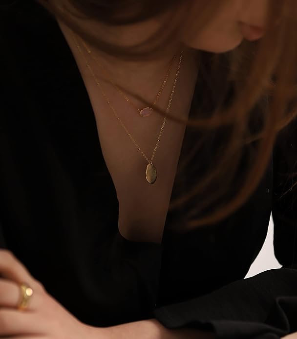 OZEL JEWELRY & GIFT Layered Gold Necklaces for Women - Crystal Colorful Delicate Cutting Pendant Necklace - 18K Gold Plated - Birthday Gifts (Made in Korea)