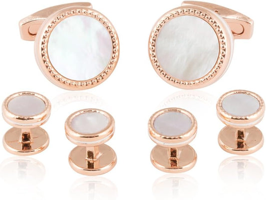 Cuff-Daddy Rose Gold Mother of Pearl Cufflinks and Studs Formal Set with Presentation Box