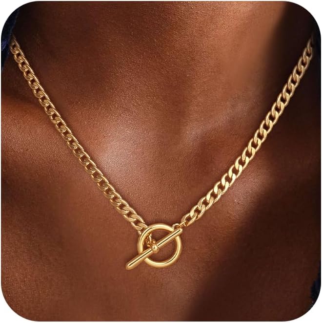 Gold Plated Necklaces for Women - Dainty Layered 14K Gold Plated Stack Paperclip Rope Cuban Toggle Link Chain Choker Necklace Set Chunky Trendy Jewelry Gift
