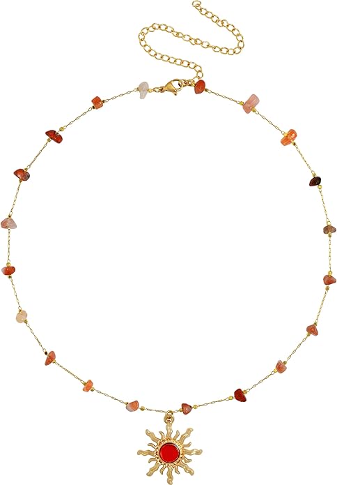 Sacina Sun Choker Necklace, Natural Crystal Necklace, Boho Hippie Jewelry, Christmas Jewelry Gift For Women