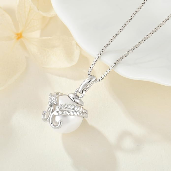 Fahonie Pearl Necklace for Women 925 Sterling Silver Pearl Drop Pendant Necklace Dainty Pearl Necklace with CZ Birthday Anniversary Jewelry Gifts for Wife Her