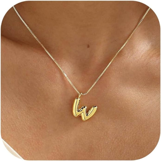 Bubble Gold Silver Letter Necklace Initial Necklaces for Women Trendy 14K Dainty Charm Pendant Name Necklace Personalized Jewelry Gift for Women Teen