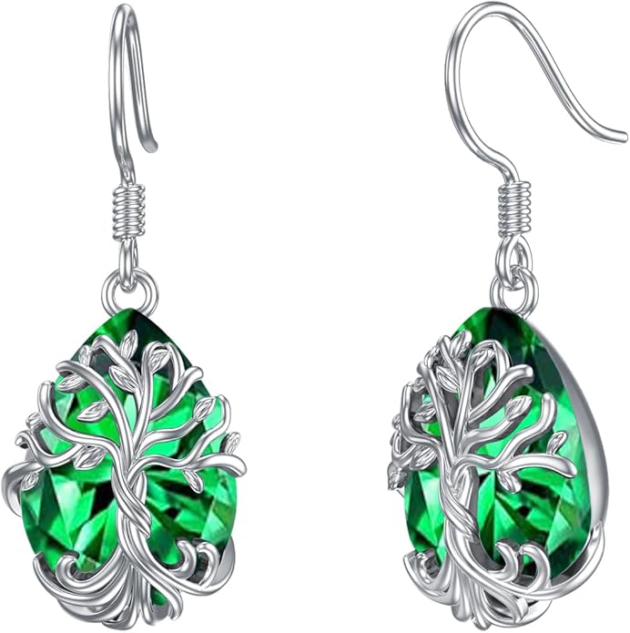 TOUPOP Tree of Life Earrings 925 Sterling Silver Family Tree Dangle Drop Earrings Crystal Jewelry Birthday Christmas Gifts for Women Her