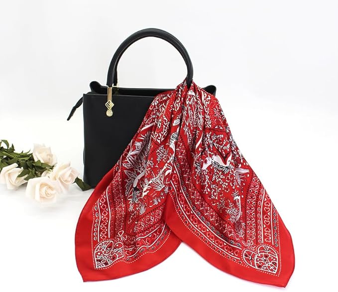 ANDANTINO 100% Pure Mulberry Silk Small Square Scarves -21'' x 21''- Digital Printed Neckerchief –Women Men Lightweight Scarf