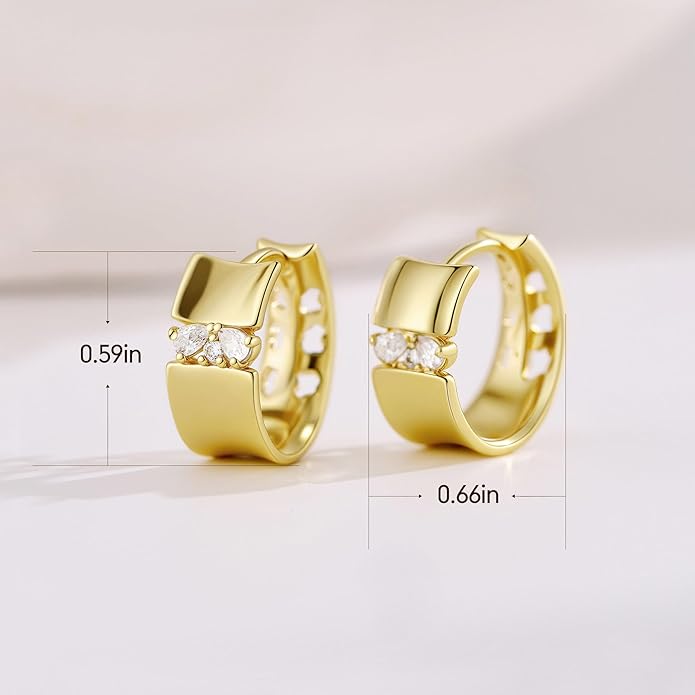 14K Gold & Rose Gold Hoop Earrings for Women, Chunky Huggie Half Hoops Earrings, Hypoallergenic Non Tarnish Cubic Zirconia Trendy Minimalist Everyday Jewelry Gift