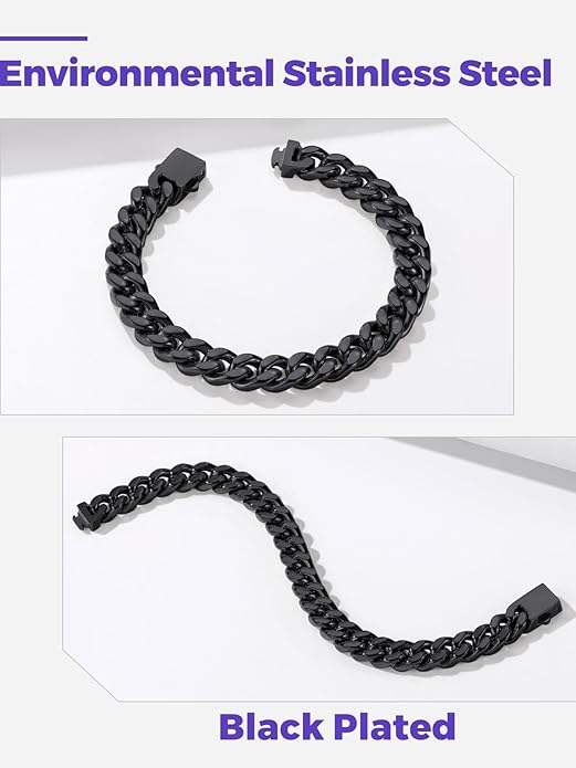 Richsteel 5/7/9/12mm Wide Miami Cuban Link Chain Bracelet for Men Women,Stainless Steel/Gold/Black Plated,7.4/8.2/9 Inch Length,Hip Hop Urban Street-wear Jewelry(Gift Wrapped)