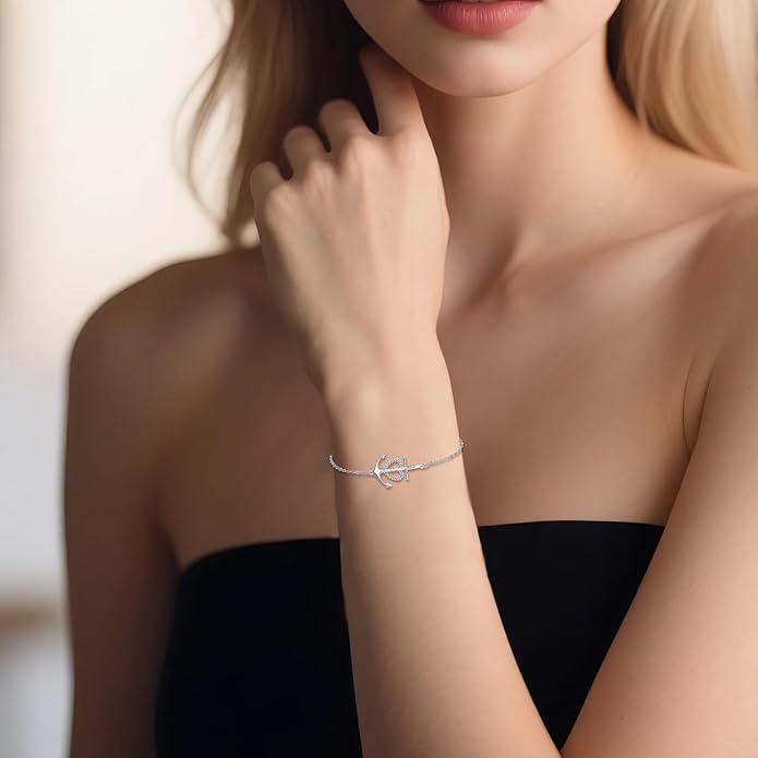 Anchor Bracelet Sterling Silver Faith Hope Charity Bracelets Heart Cross Anchor Jewelry Birthday Gifts for Women