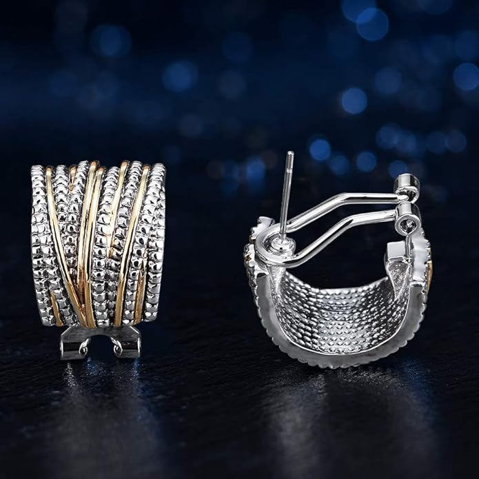 Two Tone Earrings for Women Gold and Silver Crossover Half Hoop Statement Earring Designer Stud Earrings