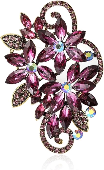 YOQUCOL Vintage Red Austrian Crystal Rhinestone Flower Shape Brooch Pin for Women